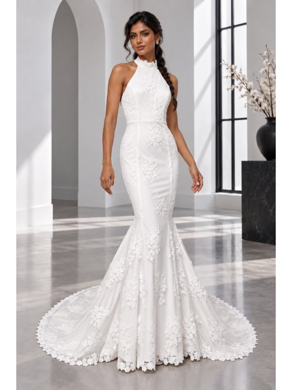(LAST ONE!!) Lulus Dreamy Glamour White Embroidered Halter Mermaid Wedding Dress